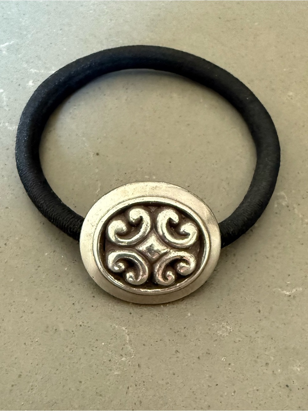 Brighton Black Hair Tie with Silver Medallion